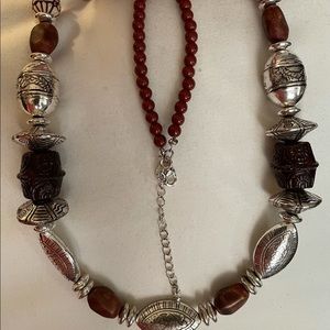 30 inch beaded necklace in brown black silver & beige tones quite dressy